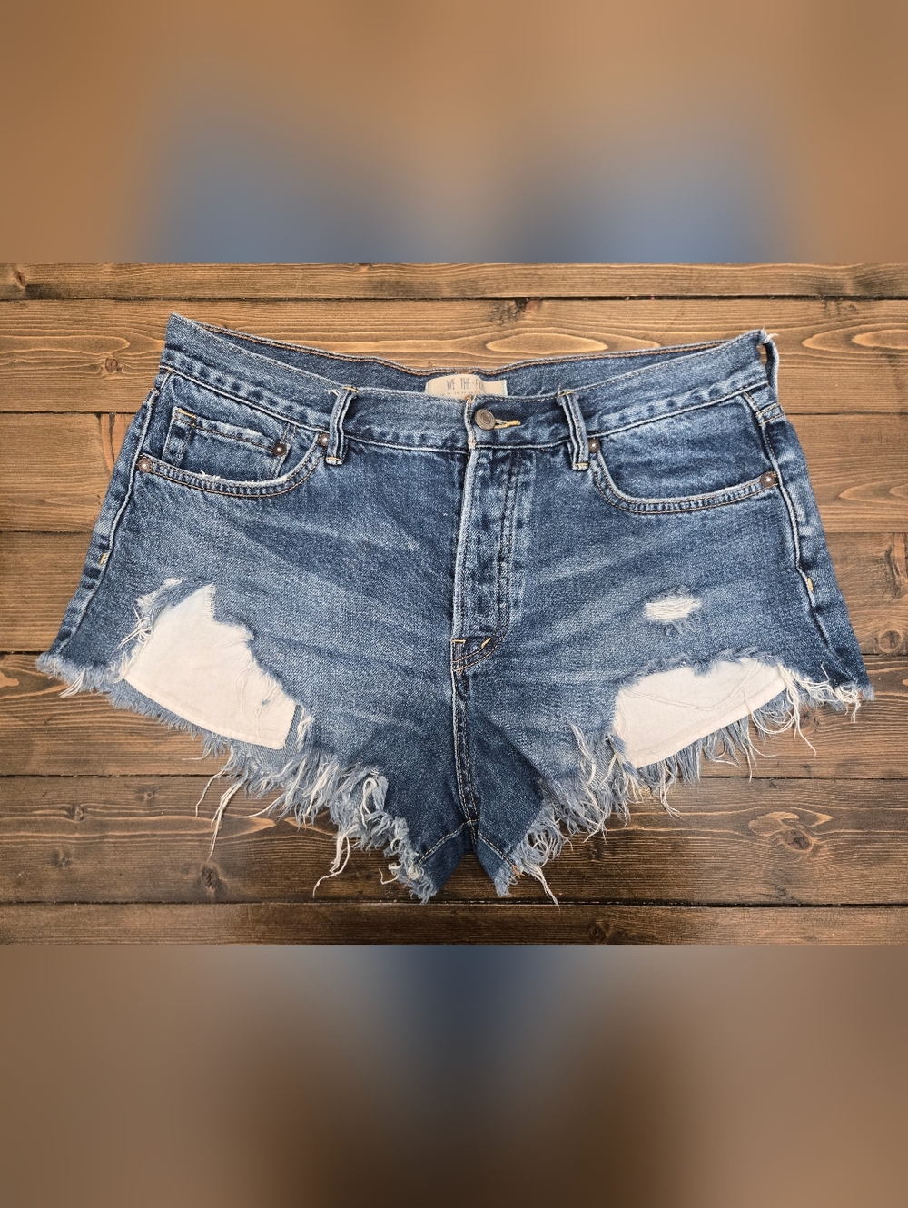 Womens We The Free Distressed Blue Denim Cutoff Shorts Size 29